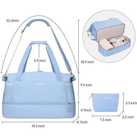 Gym Bag for Women Sports Travel Duffel w/ USB Charging Port Weekender Overnight - Picture 2 of 7